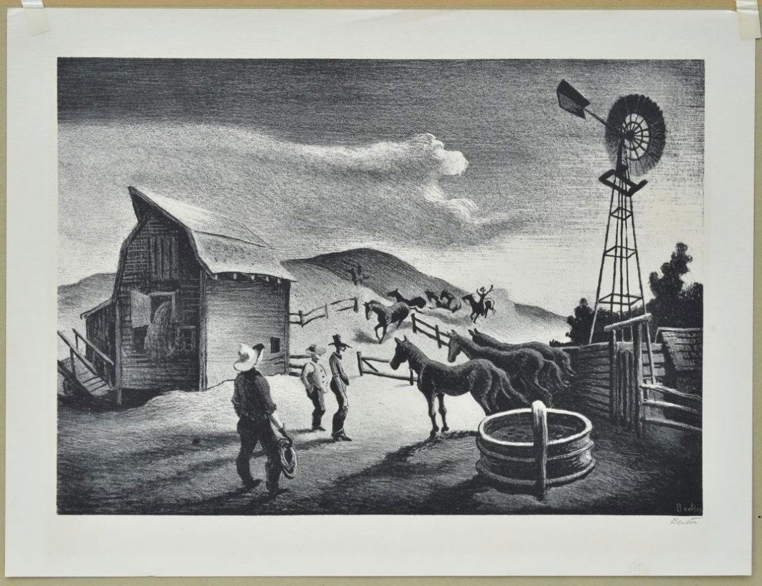 Thomas Hart Benton (1889–1975) Lithograph, The Corral (1 of 3)