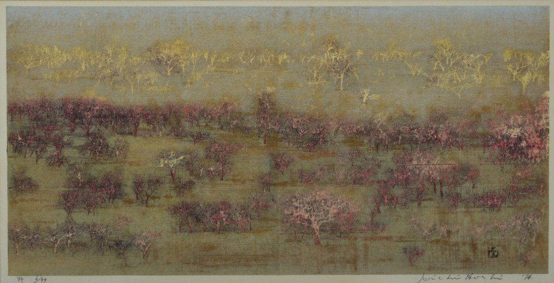 Joichi Hoshi Woodblock Print, "Field," 1974 (1 of 4)