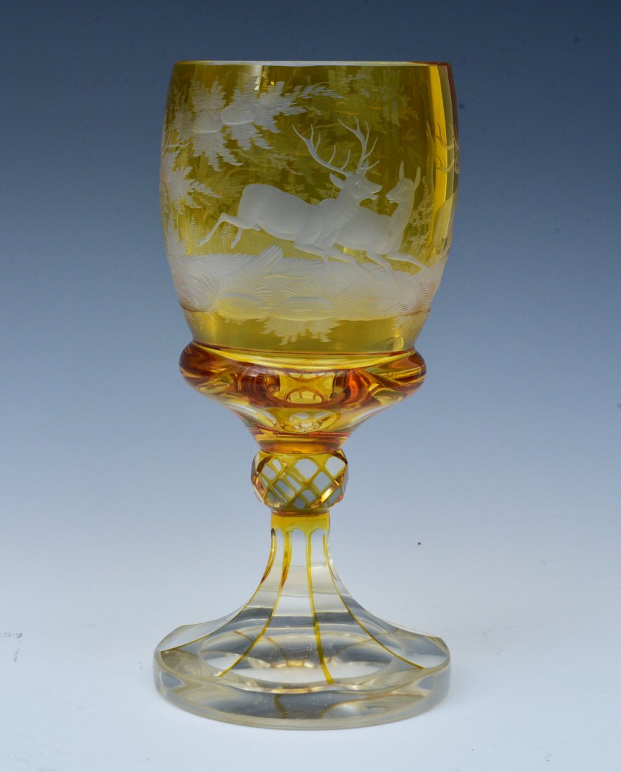 Large Bohemian Amber Cut Glass Goblet (1 of 5)