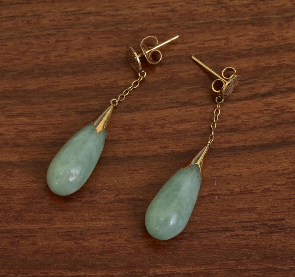 14k Gold Chinese Green Jade Earrings (1 of 3)