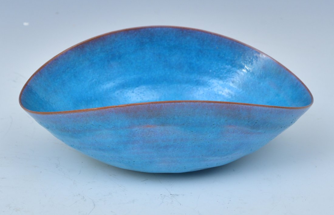 Otto (1907-2008) and Gertrude Natzler (1908-1971), Folded Bowl: Otto (1907-2008) and Gertrude Natzler (1908-1971), folded bowl vibrant glazed earthenware 9" long, 6 1/4" wide, 3 3/8" high signed to base circa 1960 SHIPPING AVAILABLE IN-HOUSE WITHIN THE CONTINENTAL