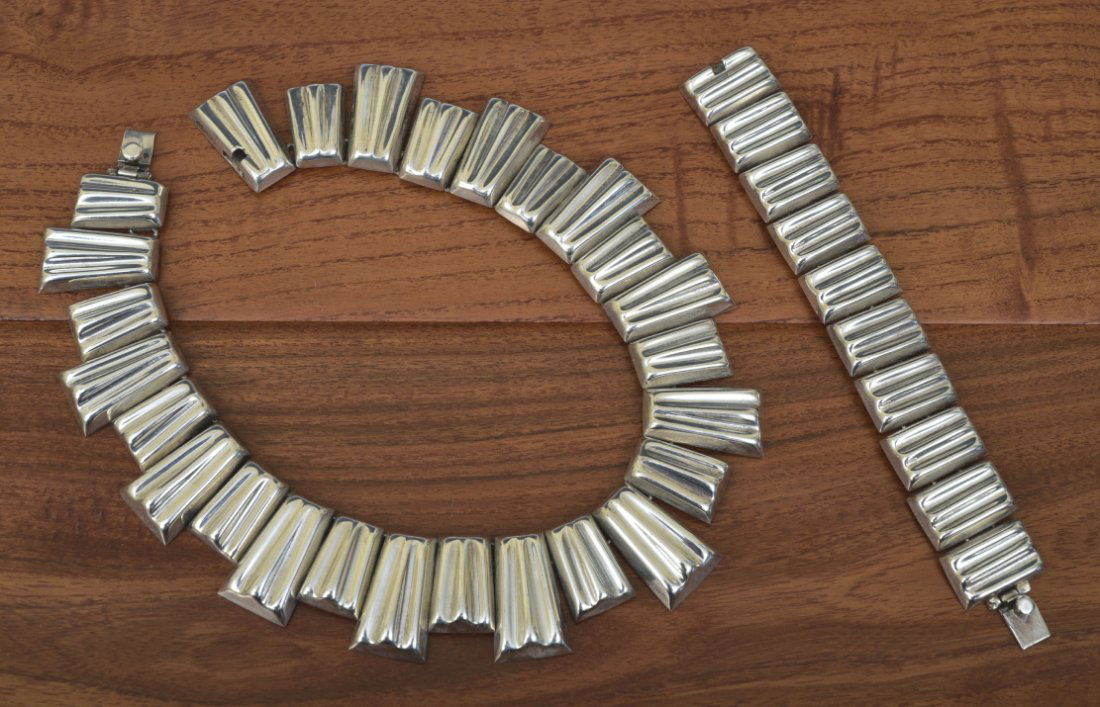 Modernist Sterling Silver Mexican Necklace and Bracelet Set (1 of 5)