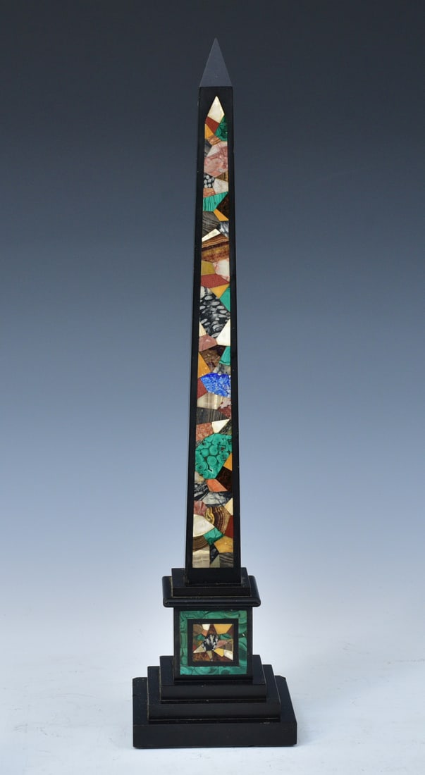 Victorian Marble Pietra Dura Obelisk, 21 3/4" high: Victorian Marble Pietra Dura Obelisk Italy 21 3/4" high, base 5"x5" circa 1870