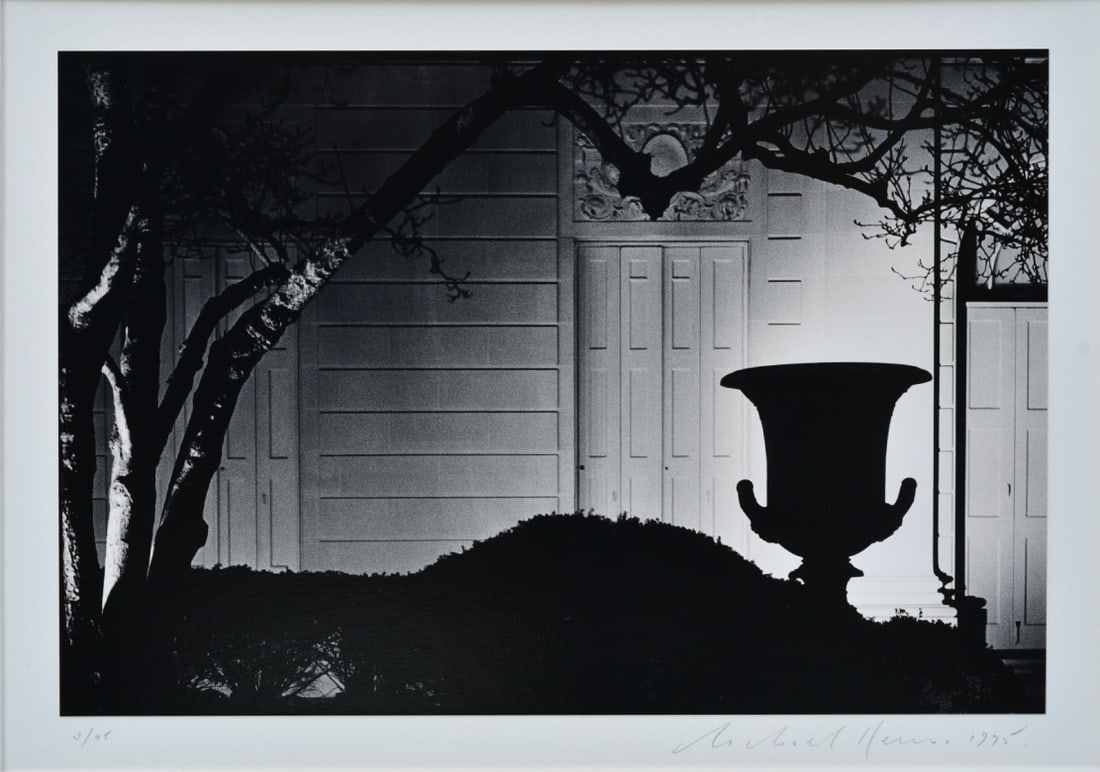 Michael Kenna, "Night in the Garden, Frick Museum, New York," 1995: Michael Kenna, "Night in the Garden, Frick Museum, New York," 1995 6 1/4" x 9 1/4" tipped to mount signed on mount lower right and back stamped mount verso matted to 11"x14" unframed