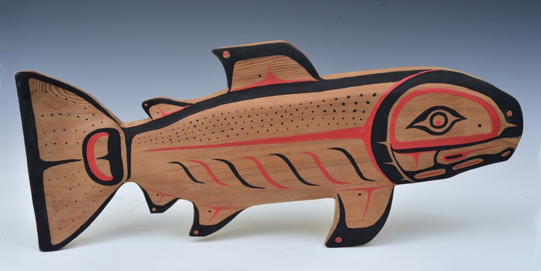 Northwest Coast Carved and Polychromed Orca, 25" long, signed Matt Jack (1 of 4)