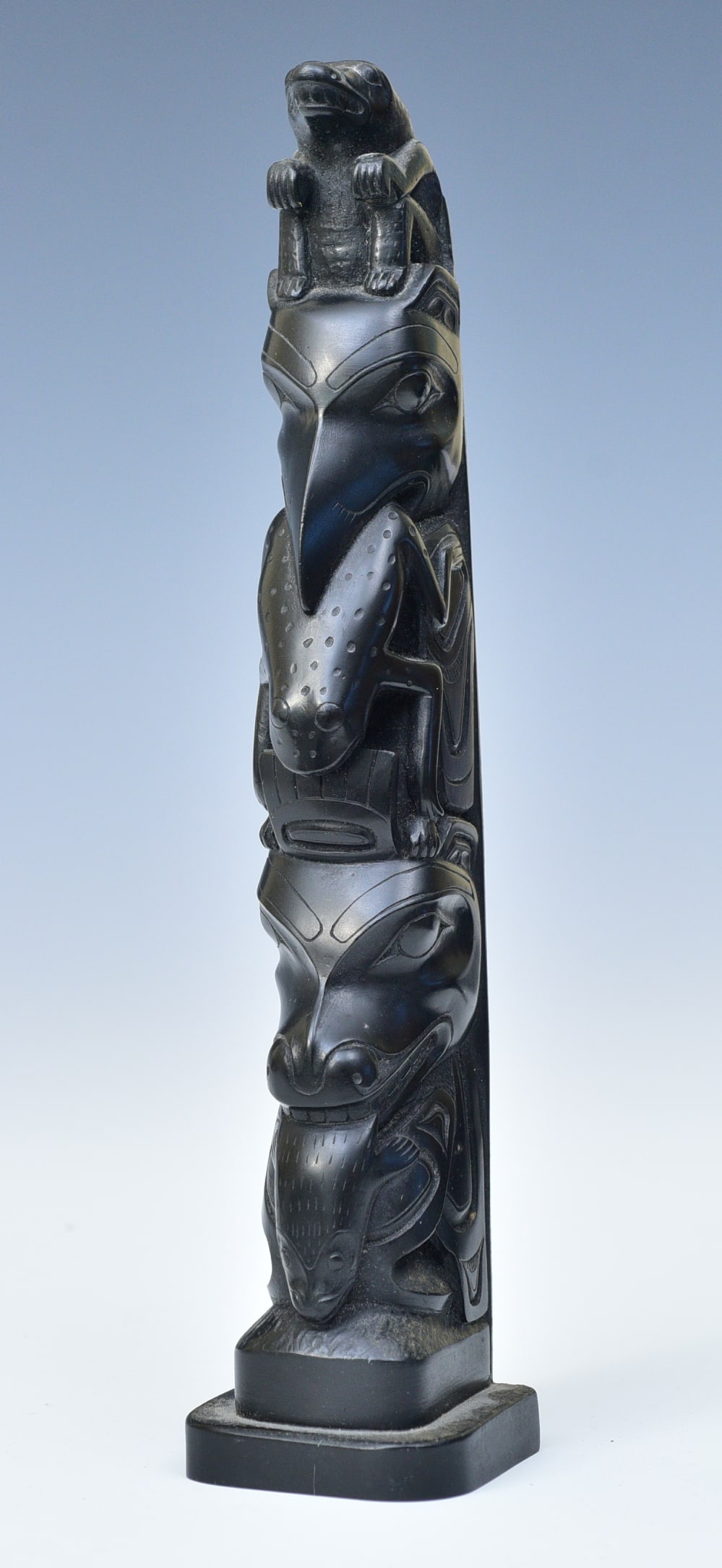 Northwest Coast Haida Carved Argilite Totem,  10" high (1 of 10)