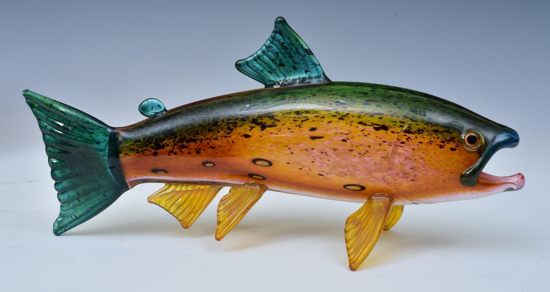 Mark Hopko, 14" Blown Glass Brown Trout: Michael Hopko, Blown Glass Brown Trout 14" long, 6 3/4" highsigned and dated 2001