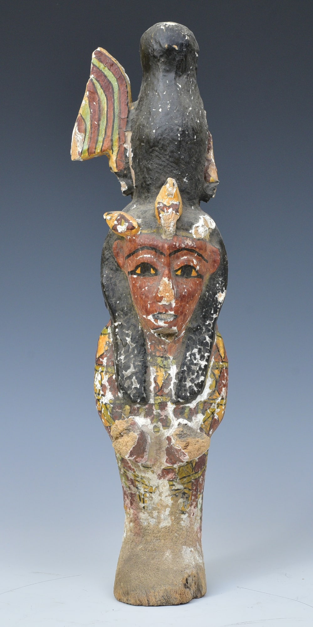 Egyptian Carved Wood and Polychromed Figure: Egyptian Carved Wood and Polychromed Figure 20" high various losses