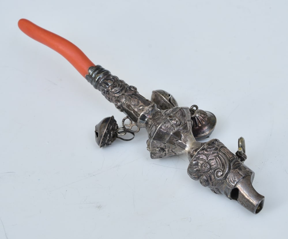 Victorian Silver Rattle Whistle with coral (1 of 3)