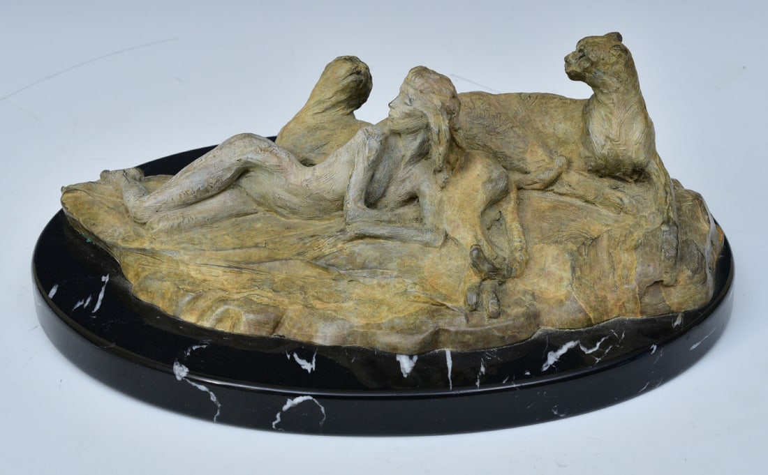 Richard MacDonald Bronze, Cheetahs with Nude, 1996: Richard MacDonald Bronze, Cheetah Study Cheetahs with Nude, 1996 11 1/2" x 9" base from an edition of 250