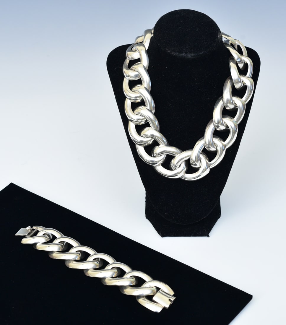 Modernist Sterling Silver  Necklace / Bracelet Set, Taxco, Mexico (1 of 4)