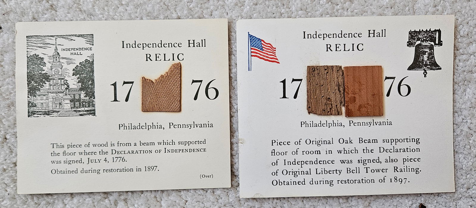 (2)  Independence Hall, Philadelphia Relics mounted on cards (1 of 1)