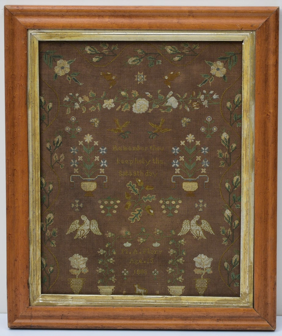 American Needlework Sampler, M.A. Flory, aged 15, 1808 (1 of 2)