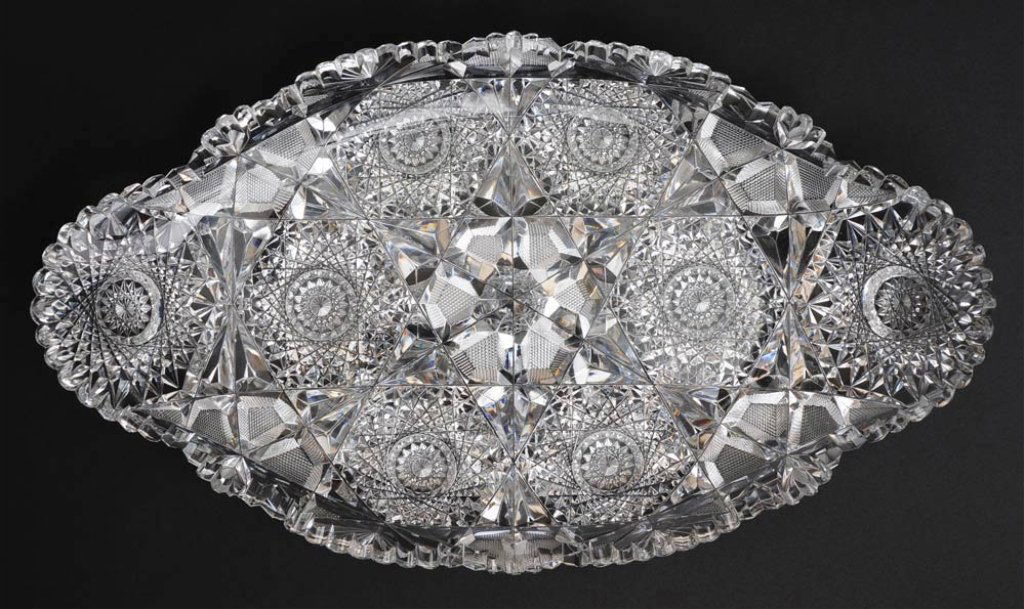 Cut Glass Ice Cream Dish: American Brilliant period 17 1/2" long circa 1900 estimate 500/750 $40 Shipping available within the Continental USA . This amount excludes insurance which will be calculated based upon the selling pr