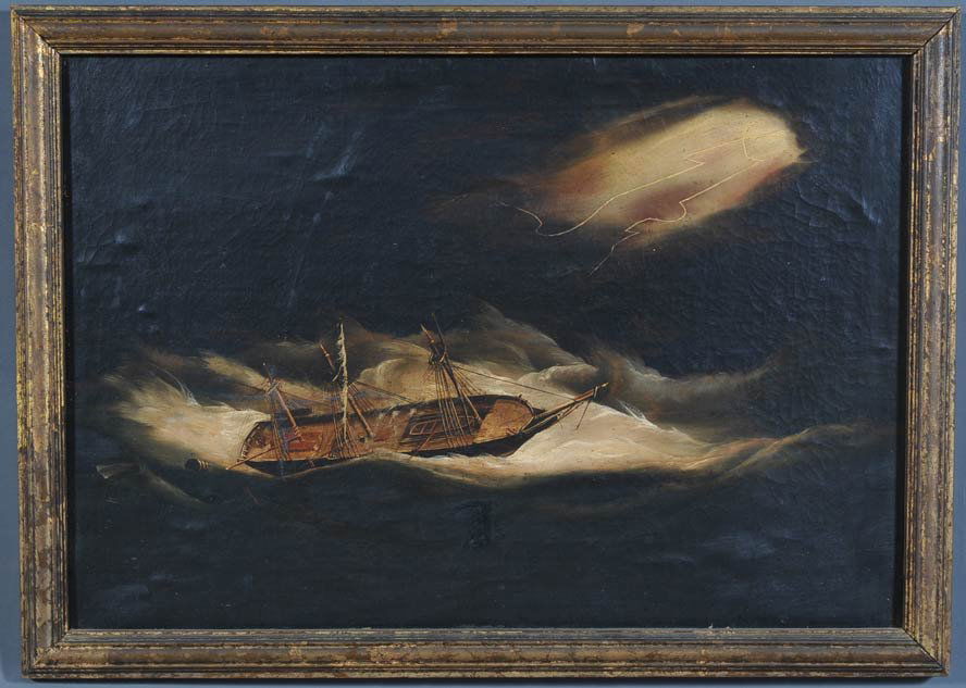 English School: Ship in Distress 20" x 29" oil on canvas estimate 300/500 $60 Shipping available within the Continental USA . This amount excludes insurance which will be calculated based upon the selling price. All