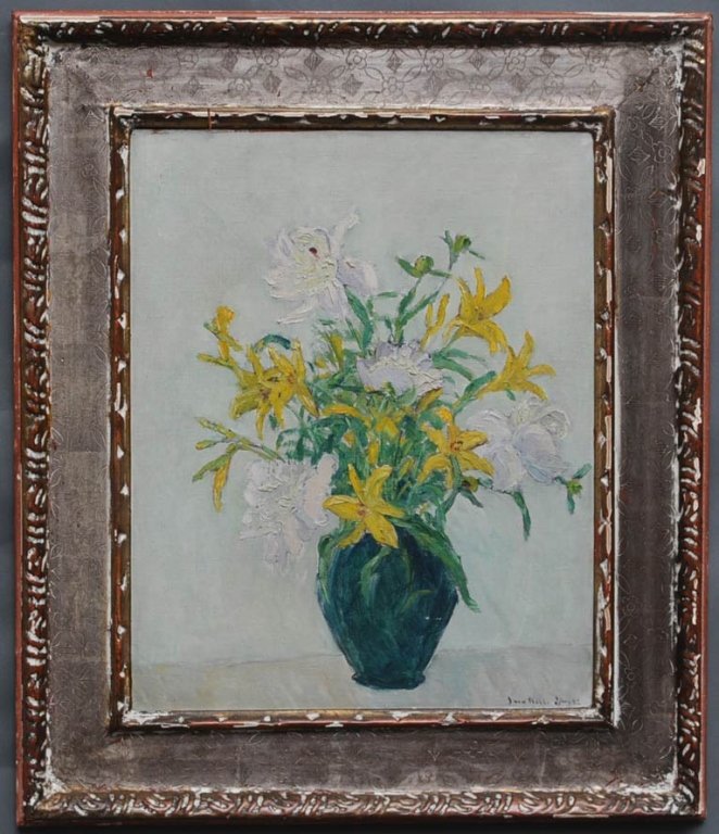John Wells James: Still Life of Flowers in Blue Vase 20" x "16" oil on canvas laid to board signed lower right Salgamundi Club label verso estimate 800/1200 $70 Shipping available within the Continental USA . This amou