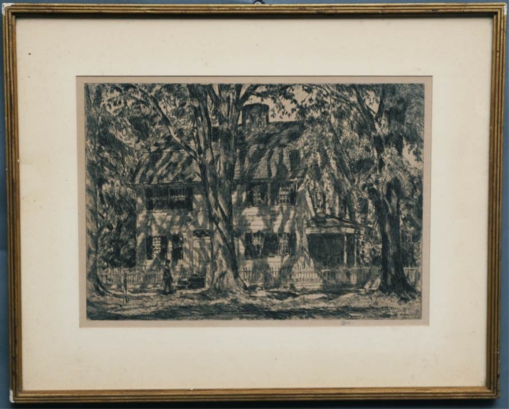 Childe Hassam: House on Main Street East Hampton 10" x 14" etching pencil signed lower right monogrammed estimate 600/900 $45 Shipping available within the Continental USA . This amount excludes insurance which will