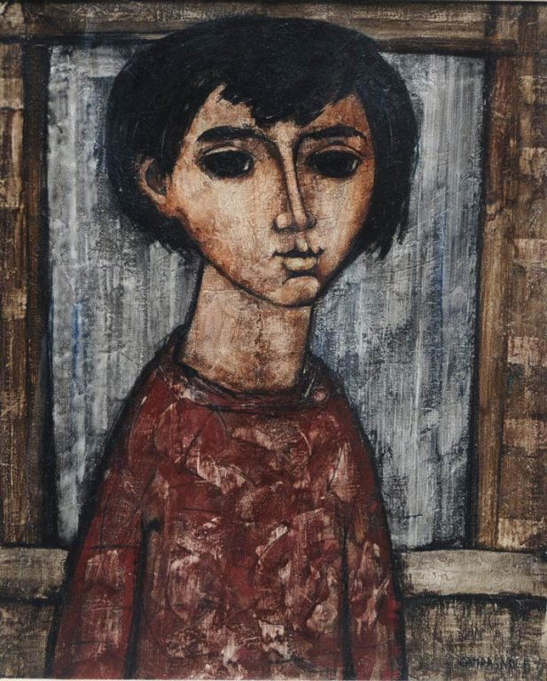 Enrico Campagnola: Portrait of a Boy in Red 24" x 19 1/2" oil on canvas signed lower right estimate 400/600 from the estate of Tony Martin and Cyd Charisse $90 Shipping available within the Continental USA . This amount
