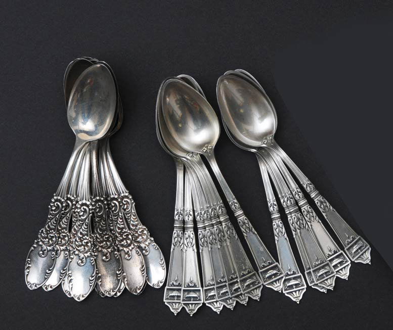 Group of Sterling Spoons: including Gorham 18 troy ounces estimate 300/500 $20 Shipping available within the Continental USA . This amount excludes insurance which will be calculated based upon the selling price. All Internati