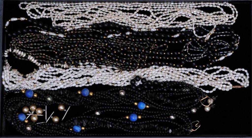 Tray Lot of Necklaces: including pearls estimate 300/500 $25 Shipping available within the Continental USA . This amount excludes insurance which will be calculated based upon the selling price. All International shipping w