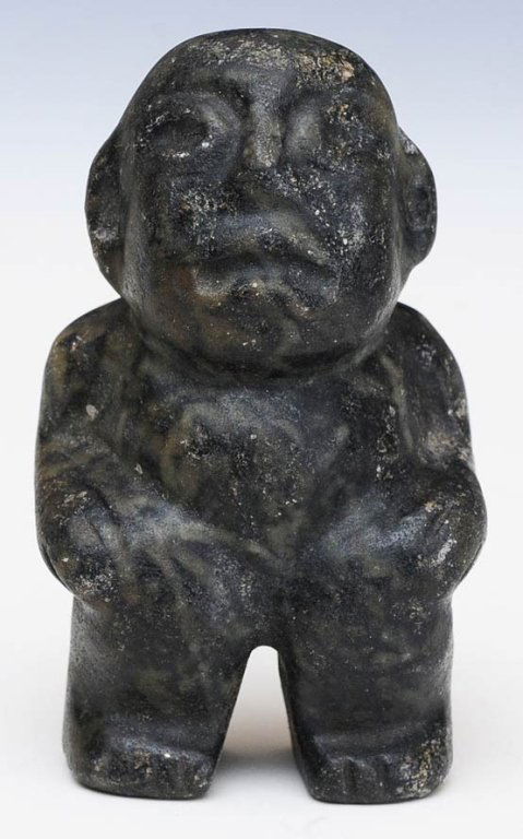 Pre Colombian Figural Amulet: mottled dark green stone 3 1/4" high estimate 300/500 $20 Shipping available within the Continental USA . This amount excludes insurance which will be calculated based upon the selling price. All Inte
