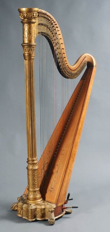 Lyon and Healy Harp: with maple frame decorated soundboard and gilt highlights 69" high, no.1129 estimate 3000/5000 Buyer is responsible for arranging 3rd party shipping.