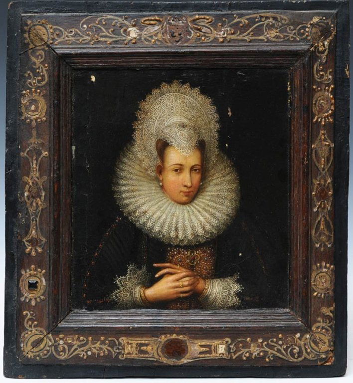 Spanish School: Portrait of a Noblewoman 10" x 8 3/4" estimate 400/600 $40 Shipping available within the Continental USA . This amount excludes insurance which will be calculated based upon the selling price. All Int