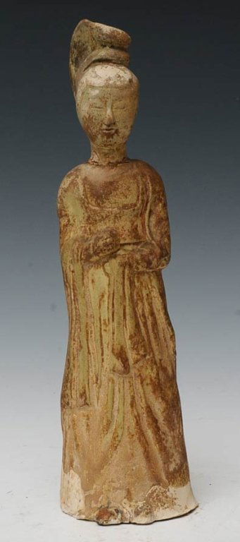 Chinese Terra Cotta Figure: of a goddess 10 1/2" high probably Tang Dynasty estimate 500/750 $30 Shipping available within the Continental USA . This amount excludes insurance which will be calculated based upon the selling pric