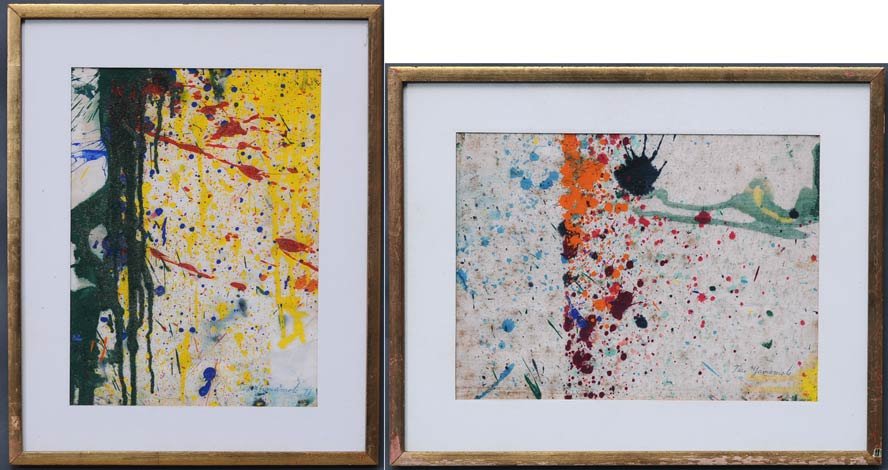 Taro Yamamoto: Pair of Abstract Compositions each 11" x15" watercolor signed lower right in matching gilt frames estimate 1000/1500 $60 Shipping available within the Continental USA . This amount excludes insurance 