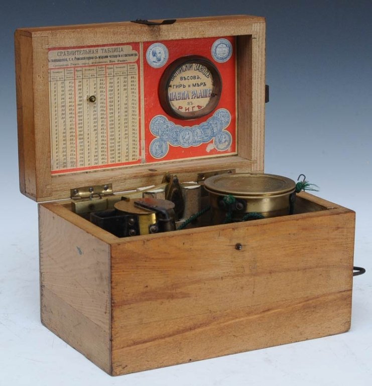 Russian Gold Scale: 9" wide, 5 3/4" high 5 3/4" deep dated 1901 estimate 300/500 $35 Shipping available within the Continental USA . This amount excludes insurance which will be calculated based upon the selling price. A