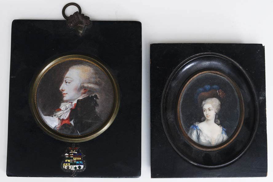 Pair of Portrait Miniatures: larger 3" diameter late 18th/19th century estimate 300/500 $20 Shipping available within the Continental USA . This amount excludes insurance which will be calculated based upon the selling price. All