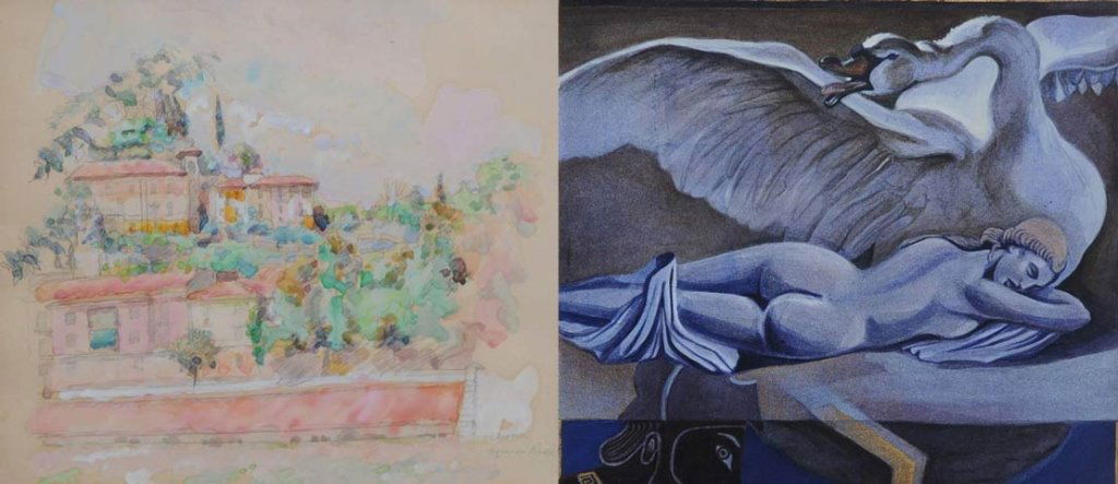 Pair of Framed Watercolors: one signed Herman Rose 12" x 14" and 9" x 9" estimate 300/500 $60 Shipping available within the Continental USA . This amount excludes insurance which will be calculated based upon the selling price.