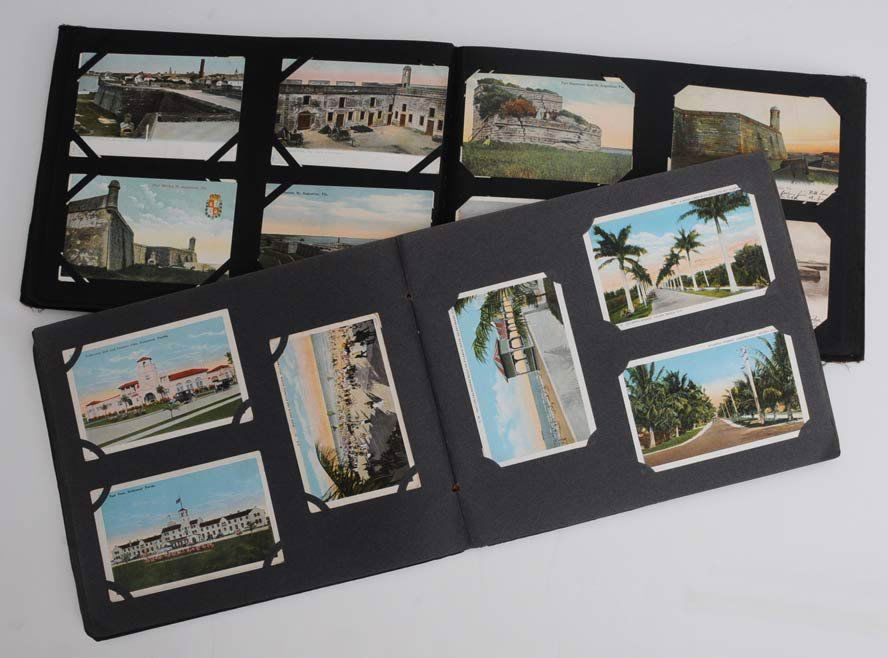 Postcards Florida Views: two postcard albums approximately 450 cards circa 1910 estimate 400/600 $30 Shipping available within the Continental USA . This amount excludes insurance which will be calculated based upon the selli