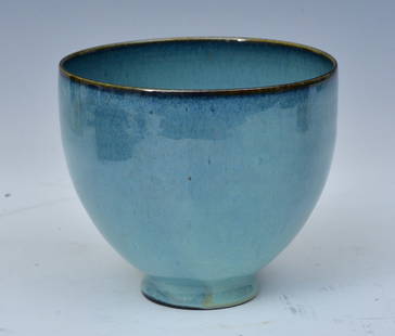 Edwin and Mary Scheier Art Pottery Footed Bowl, Blue "Robin's Egg" Glaze: Edwin and Mary Scheier Art Pottery Footed Bowl Blue "Robin's Egg" Glaze 4" high, 4 3/4" diameter signed on bottom