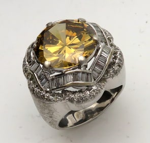 Impressive Fancy Yellow 10 Carat Diamond and Platinum Ring