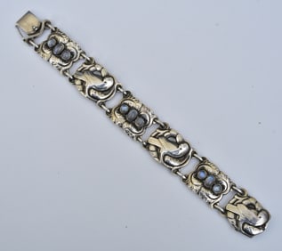 Georg Jensen, Denmark Moonstone and Sterling Silver Bracelet with Doves