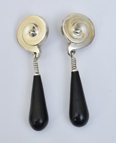 Patricia Von Musulin, Sterling Silver and Wood Modernist Earrings