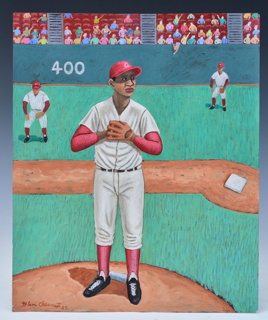 Glen Chestnut (1930-2017) "Baseball" Folk Outsider Art: Glen Chestnut (1930-2017) "Baseball" Folk Outsider Art 17" x 14" acrylic on paper signed lower left, dated 1989 unframed
