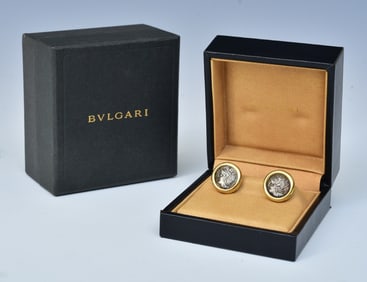 Pair of Bulgari Ancient Coin, 18k Yellow Gold, Cufflinks