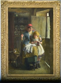 Carlton Alfred Smith (British, 1853-1946) A Knitting Lesson