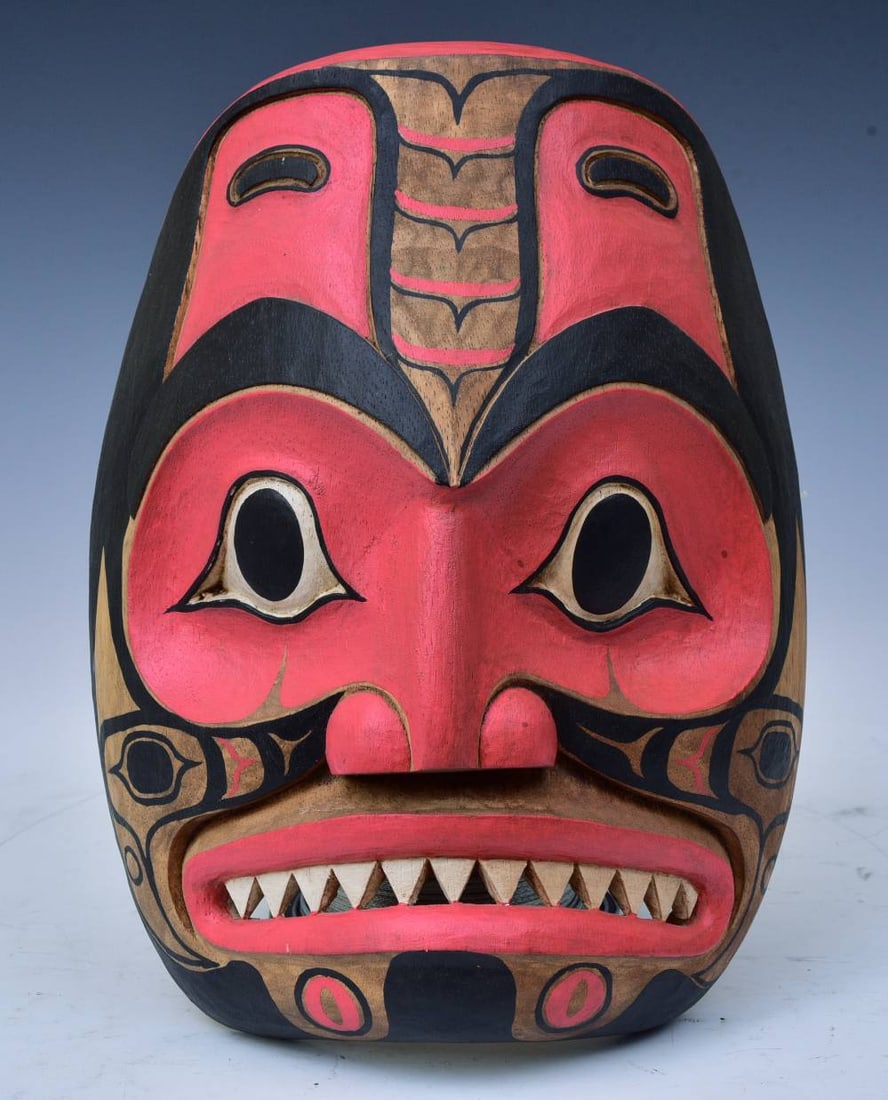 Northwest Coast Style Carved and Polychromed Mask: Northwest Coast Style Carved and Polychromed Mask 12 3/4" long, 9 1/2" wide late 20th century