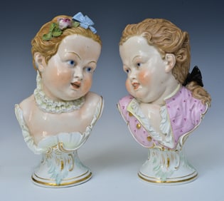 Pair of Dresden Porcelain Busts, Carl Thieme, Saxon