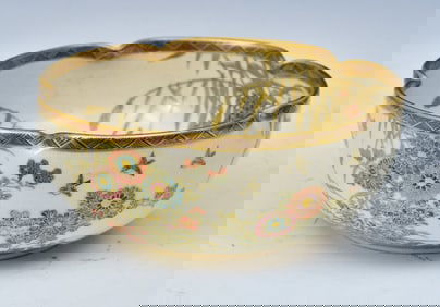 Japanese Kutani bowl with water fowl and flowers