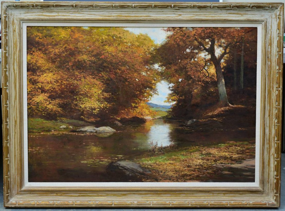 Robert Wood (1919 - 1980) Hidden Beauty: Robert Wood (1919 - 1980) Hidden Beauty 30"x44" oil on canvas signed lower right with artist's copyright stamp verso and titled on stretcher *** SEE RECOMMENDED SHIPPERS OR PICK-UP AT OUR FELTON, CA o
