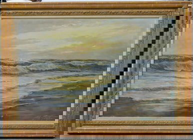 Edgar Freyberg,  seascape coastal at sunset