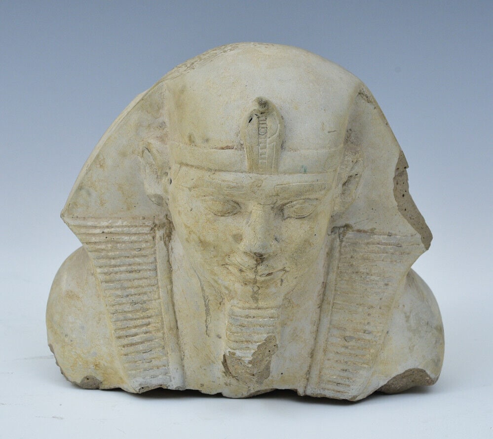 Egyptian White Stone Carved Pharaoh Head (1 of 4)
