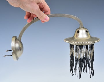 Pair of Hammered Pewter Art Deco Sconces w/ beaded fringe, circa 1925