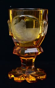 BOHEMIAN Amber Cut Glass Goblet