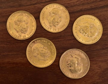 Lot of (5) Dutch Ten Gilder Gold Coins