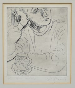 Nell Blaine (1922-1996) Etching, "M.C. and Cup", 1968